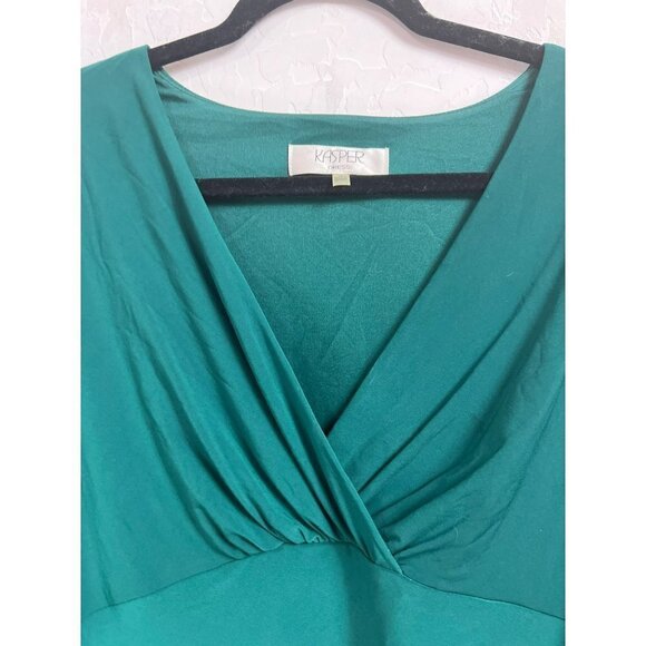 Kasper Emerald Green Dress with Lining Mock Wrap Style Wrap inspired Dress Sz 16 - Picture 4 of 9